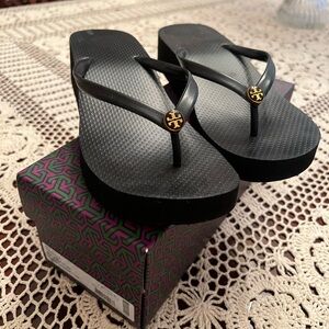 Tory Burch Black Platform Flip Flops